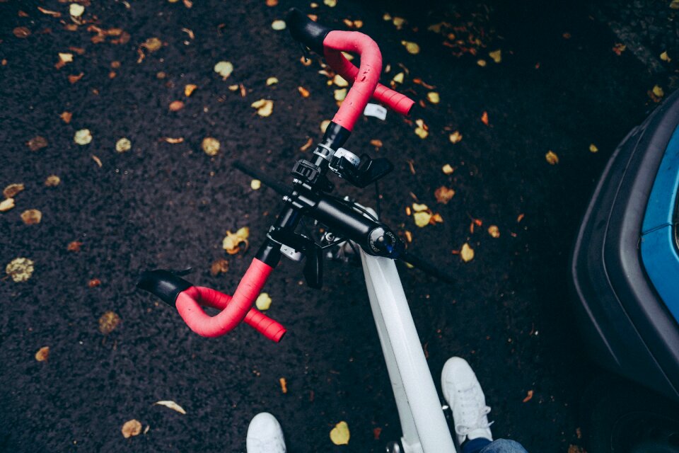 Road leaf blue bike
