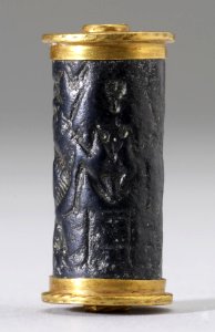 Cypriote - Cylinder Seal with a Nude Goddess - Walters 42415 - Side A