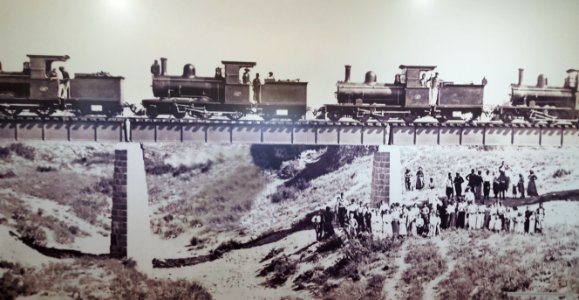 Cyprus Railway Museum - Four new Nasmyth Wilson locomotives on the bridge near Mia Milea