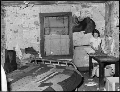 Daughter of Gillie Treadway, a miner, in one of the room of the four room house for which they pay $5.25 monthly... - NARA - 541159 photo