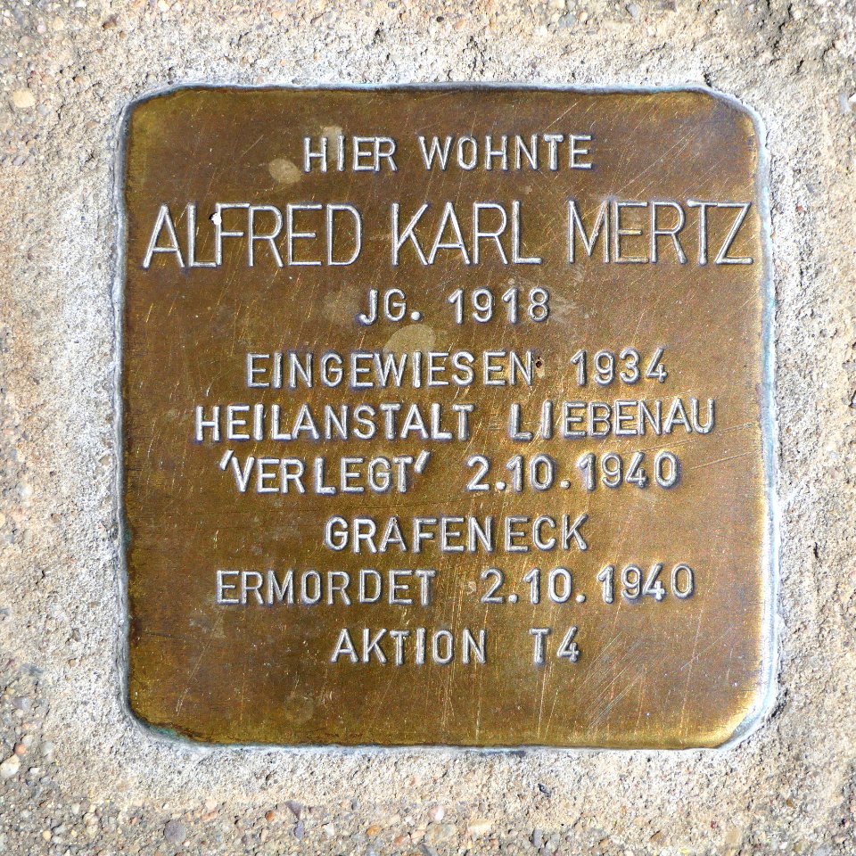 Stolperstein für Alfred Karl Mertz, Duisburger Strasse 46, Bad Cannstatt, Stuttgart