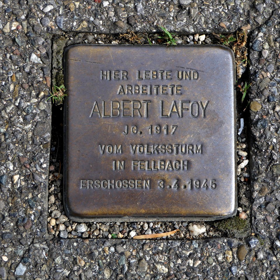 Stolperstein für Albert Lafoy, Schulstrasse 2, Oeffingen, Fellbach