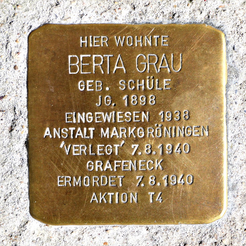 Stolperstein für Berta Grau, Schmidener Strasse 152, Bad Cannstatt, Stuttgart