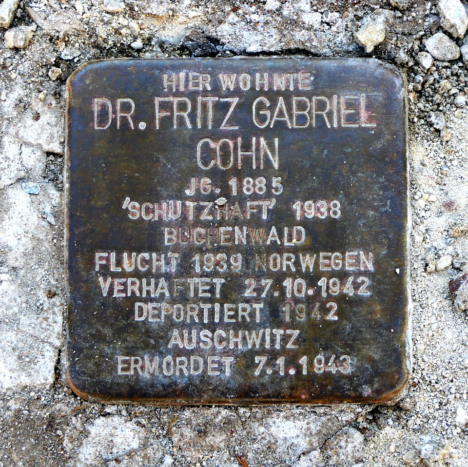 Stolperstein für Dr. Fritz Gabriel Cohn, Eulitzstrasse 5-7, Chemnitz