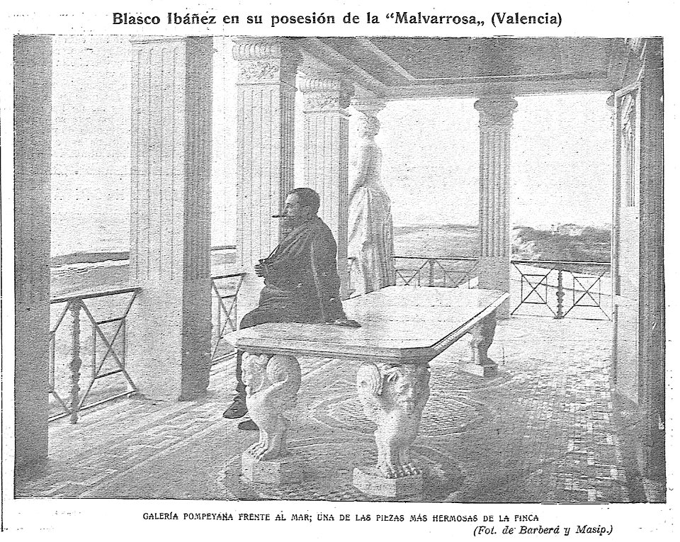 1904-07-08, El Gráfico, Blasco Ibáñez en su posesión de la “Malvarrosa„ (Valencia), Galería pompeyana frente al mar, una de las piezas más hermosas de la finca