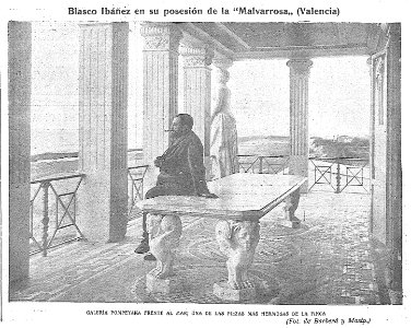 1904-07-08, El Gráfico, Blasco Ibáñez en su posesión de la “Malvarrosa„ (Valencia), Galería pompeyana frente al mar, una de las piezas más hermosas de la finca