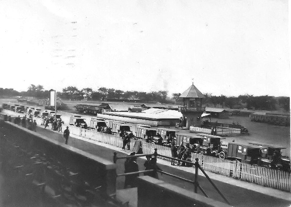 1918 - Camp Crane - Ambulances Parked on Racetrack