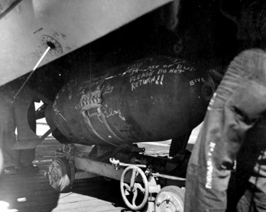 2000lb bomb on USS Hoggatt Bay (CVE-75)