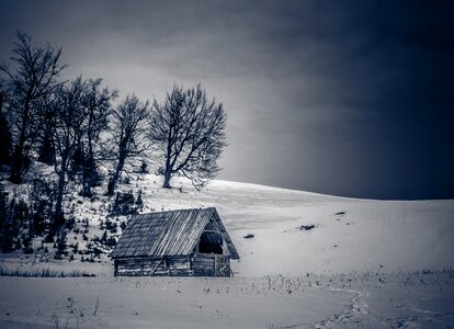 Frozen shack landscape photo