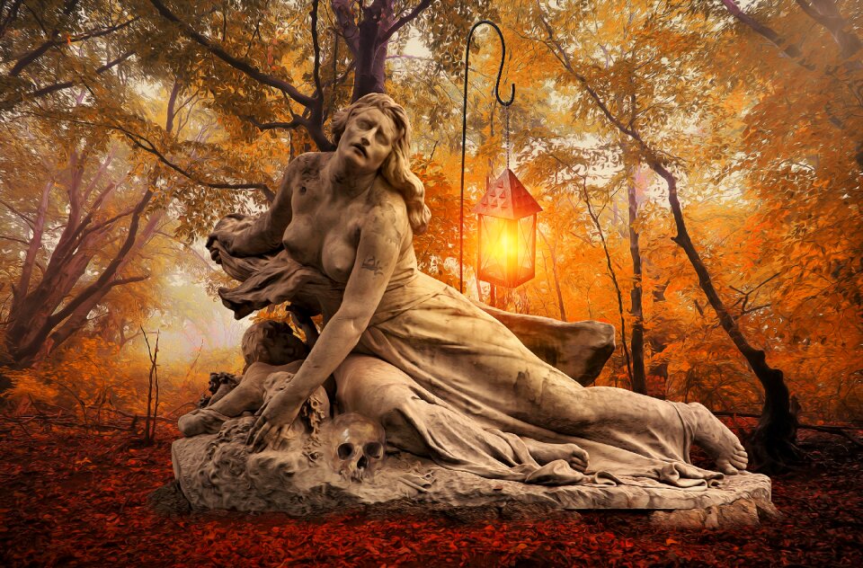 Statue forest trees