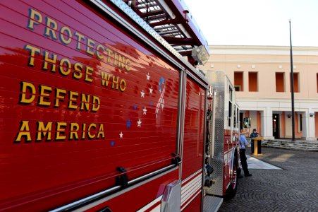 A firetruck sits as part of a 9-11 memorial ceremony Sept 140911-N-QY759-073