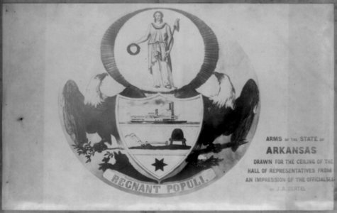 Arms of the state of Arkansas, drawn for the ceiling of the Hall of Representatives from an impression of the seal by J.A. Oental LCCN2002718289 photo