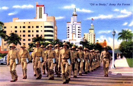 Army Air Forces - Postcard - Miami Beach Training Center - Off To Study photo