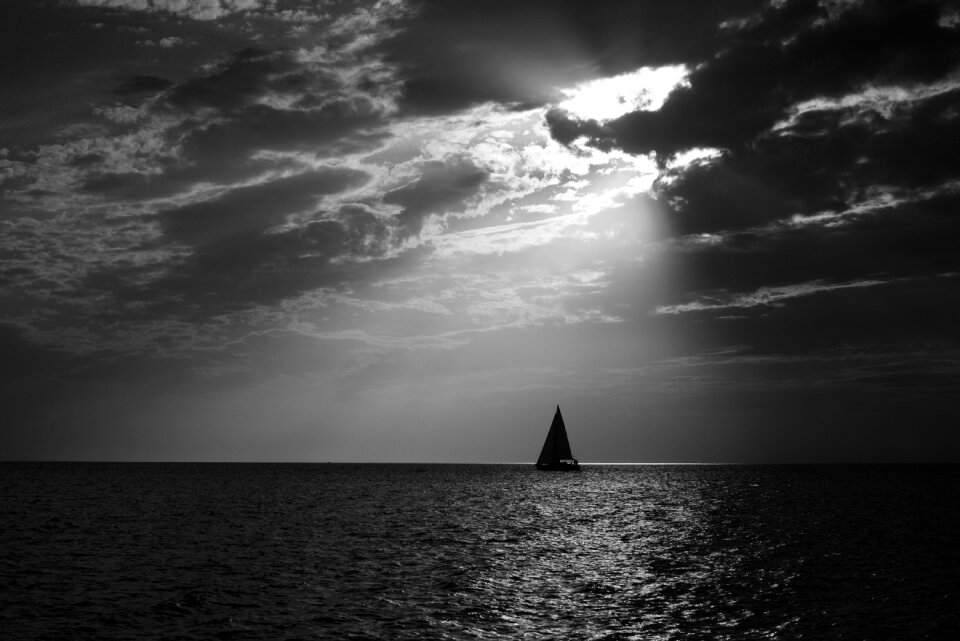 Sea ocean black and white photo