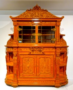 Cabinet by Herter Brothers, New York, c. 1880-1885, satinwood, mahogany, oak, brass, glass, silk velvet, perhaps gilt bronze - Montreal Museum of Fine Arts - Montreal, Canada - DSC09343 photo