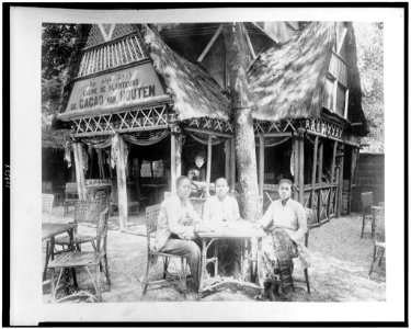 Cacao van Houten's café with three women seated at table, another in window, Paris Exposition, 1889 LCCN94500857