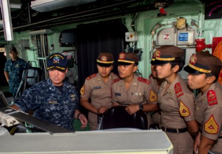 Cadets from the Indonesian navy tour USS Fort Worth. (20186304840)