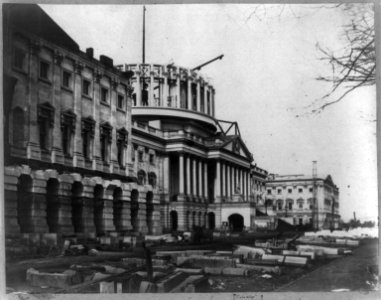 Capitol construction, east front looking north, dome in progress LCCN2009631495