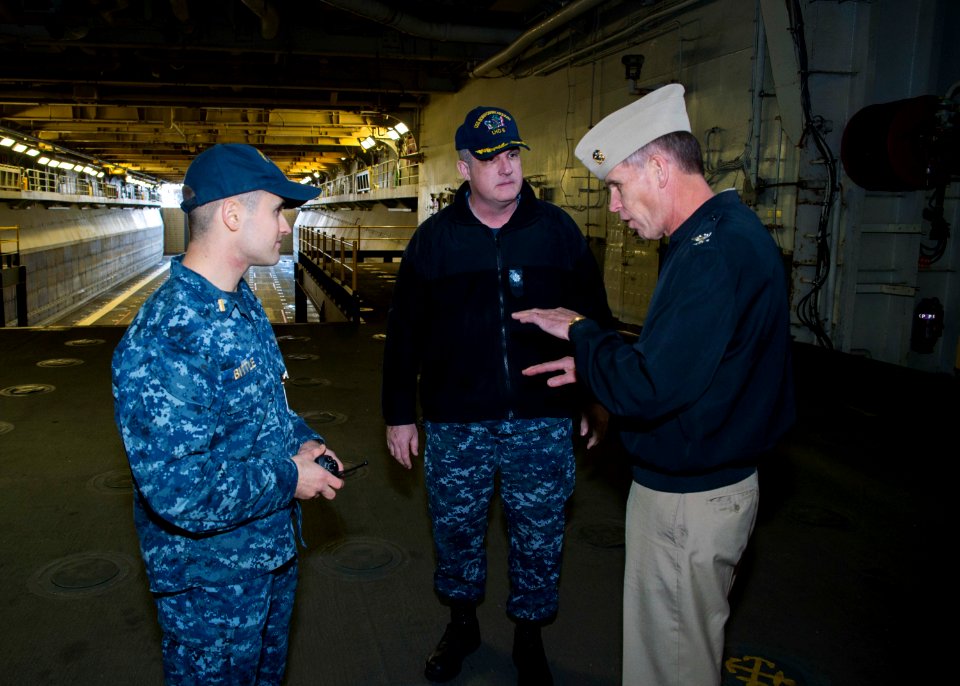 Capt David O. Bynum, chaplain, U.S. Pacific Fleet, tours USS Bonhomme Richard (LHD 6) 170214-N-XK809-252