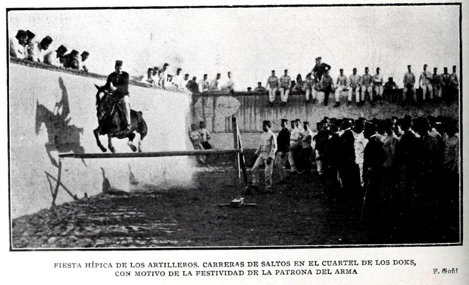 Carreras de saltos en el cuartel de los Doks, de Goñi, Blanco y Negro, 08-12-1906 (cropped)