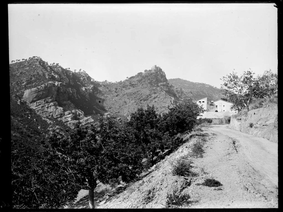 Carretera amb el castell d'Aranprunya al fons (AFCEC VIDAL 18X24 109)