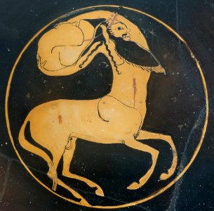 Centaur lifting a rock, Attic red-figured kylix, by the Bonn Painter, 510-500 BC, inv. 16514 - Museo Gregoriano Etrusco - Vatican Museums - DSC01053 photo