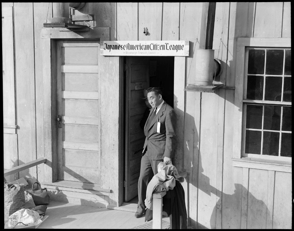 Centerville, California. Harry Konda leaves the quarters of the Japanese American Citizens League o . . . - NARA - 537550