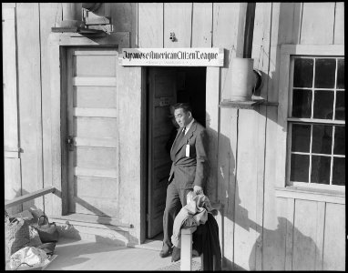 Centerville, California. Harry Konda leaves the quarters of the Japanese American Citizens League o . . . - NARA - 537550