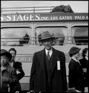 Centerville, California. Irrigator, who, with 595 persons of Japanese ancestry, is leaving this rur . . . - NARA - 537553 photo