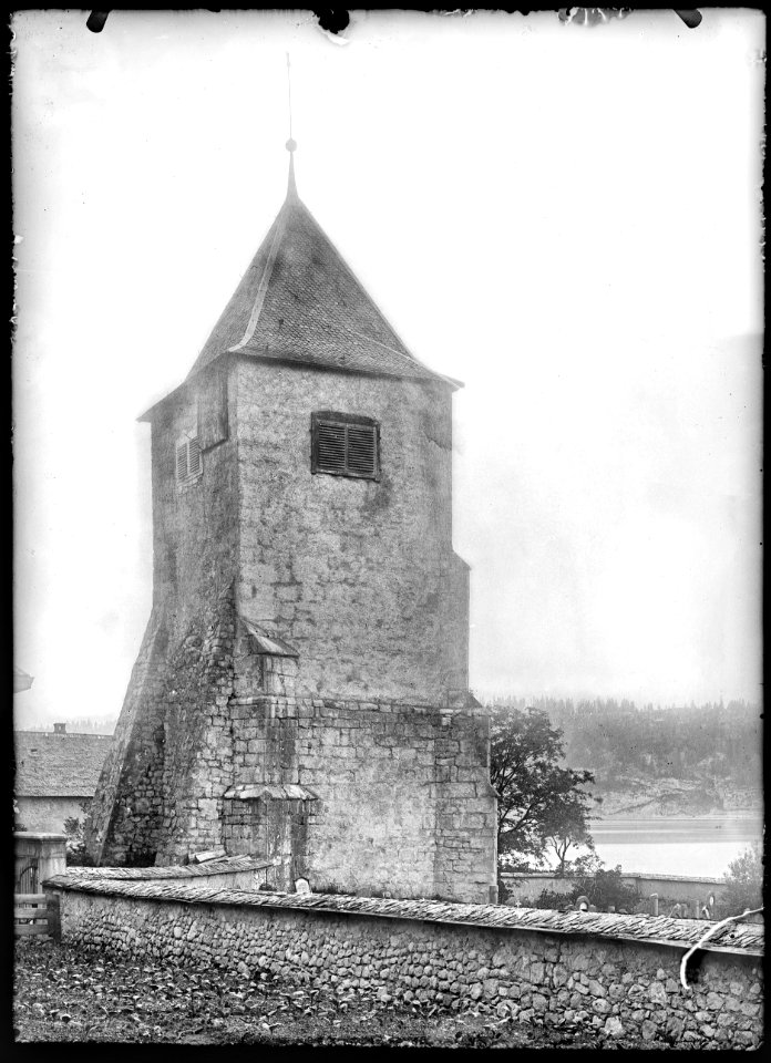 CH-NB - L'Abbaye, Église, Tour, vue partielle extérieure - Collection Max van Berchem - EAD-7155