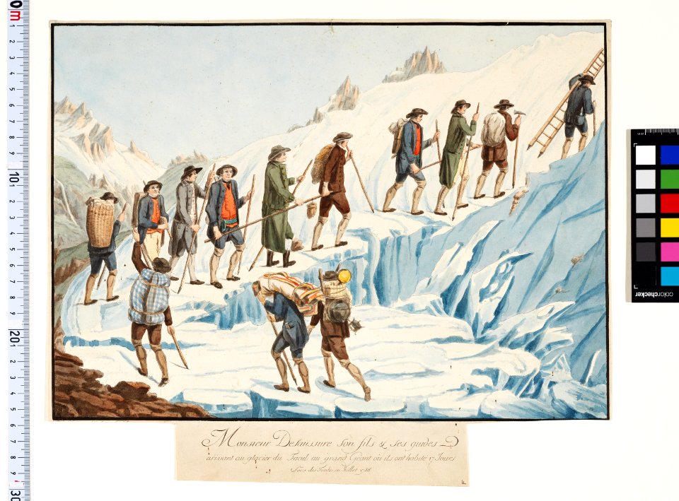 CH-NB - Monsieur Desaussure son fils & ses guides arivant au glacier du Tacul au grand Géant où ils ont habité 17 Jours Sous des Tentes en Juillet 1788 - Grafiken Orts- und Landschaftsansichten - GS-GRAF-ANSI-F-39