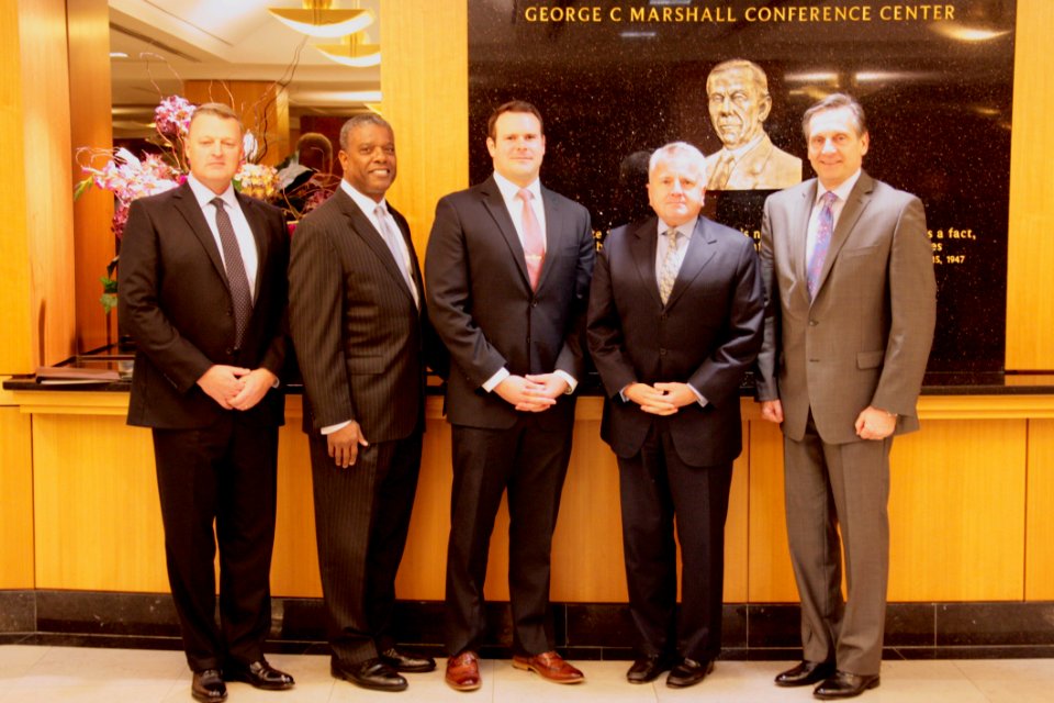 Deputy Secretary Sullivan Poses for a Photo With Brig. Gen. Farris, Director Smith, Mr. Hall and VADM Harnitchek at the Veterans Day Commemoration Event