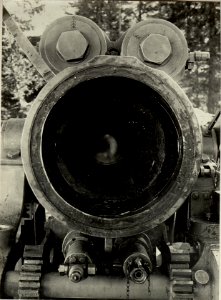 Der am 17. März 1916 durch Rohrabreissen unbrauchbar gewordene 30.5 cm Mörser. Blick in die Wiege zur Abrissstelle. (BildID 15468683)