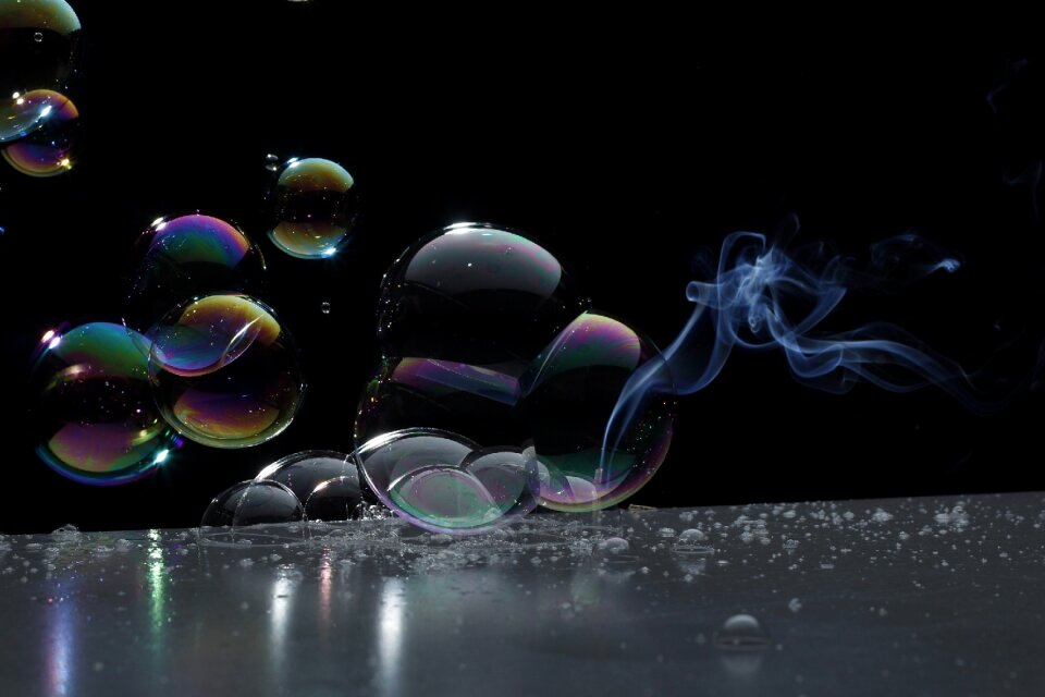 Smoke soap bubble mirroring photo