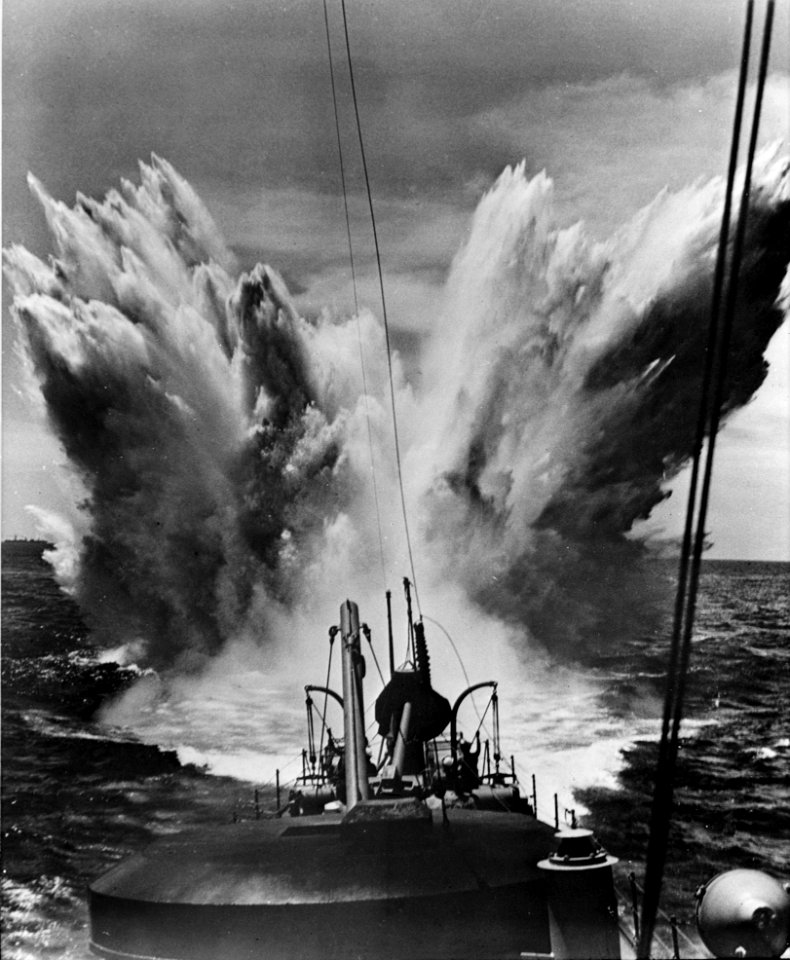 Depth charge explosion during Battle of the Atlantic c1943