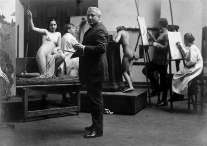 Der Maler Richard Müller mit Modell im Atelier. Foto von Hugo Erfurth