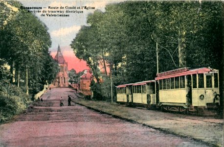 DESAIX - BONSECOURS - Route de Condé et l'Eglise - Arrivée du Tramway électrique de Valenciennes