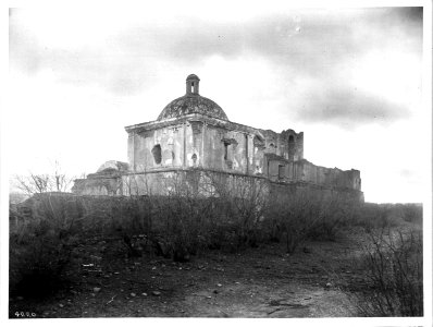 General view from the rear of the ruin of Mission Tumacacori, near Tucson, Arizona, ca.1908 (CHS-4220)