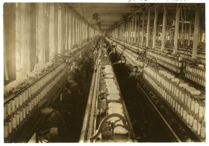 General view of the spinning room, Cornell Mill, showing some of the young boys and girls employed there. Cornell Mill. See names on other photo. LOC cph.3b06408