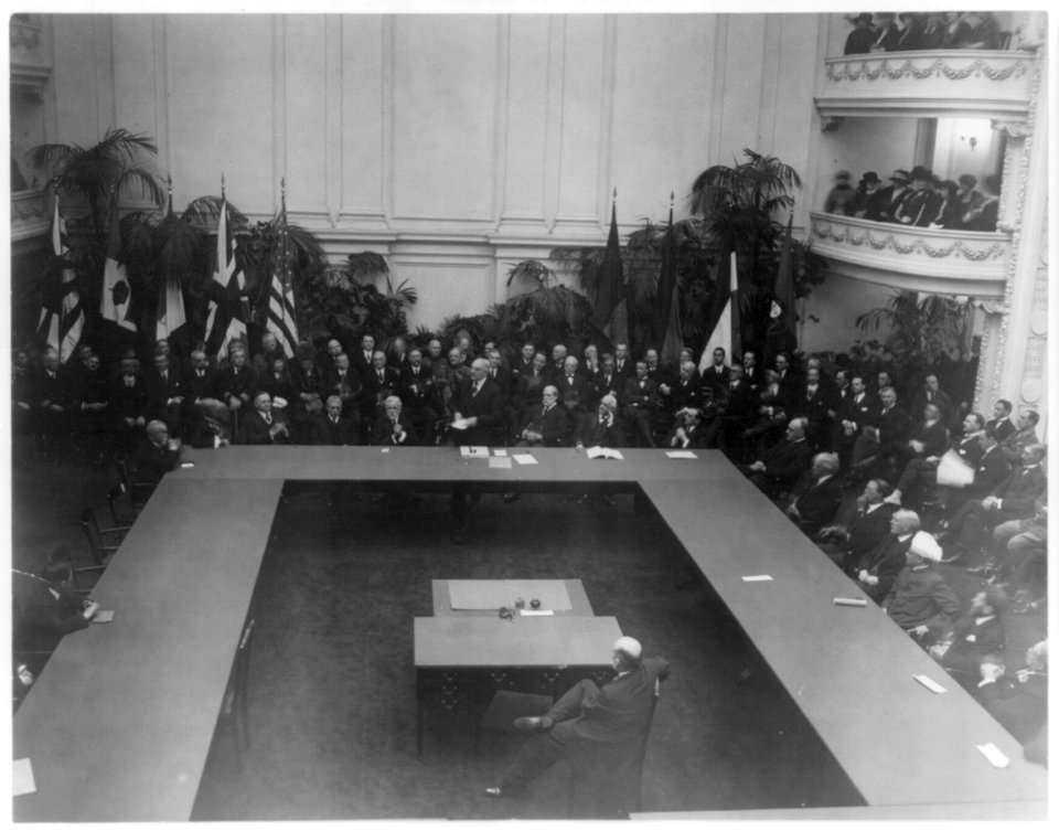 General view of World Disarmament Conference in session at D.A.R. Hall, Wash., D.C. Sept. 1921 - Pres. Harding addressing members LCCN2002697196