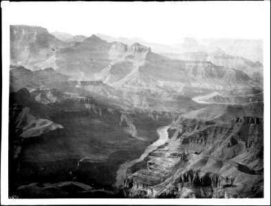 General view of the Grand Canyon looking east from Bissel Point showing the Colorado River, ca.1930 (CHS-4679)