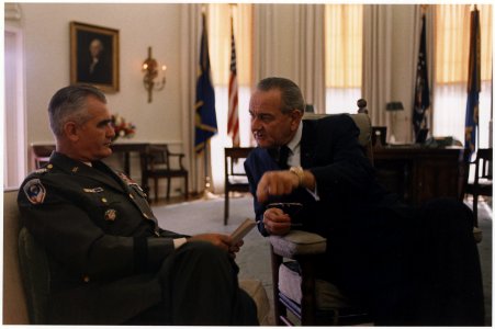 General William Westmoreland and President Lyndon B. Johnson in the Oval Office - NARA - 192557 photo