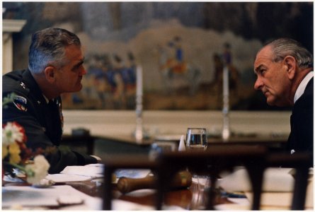 General William Westmoreland and President Lyndon B. Johnson at the White House - NARA - 192561