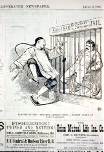 Elation of the heathen Chinee over a recent event in San Francisco (caricature of a Chinese man pointing and laughing at Denis Kearney in San Francisco jail) LCCN2001696528