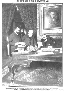 El señor conde del Moral de Calatrava, despachando a don Emilio Moreno, de Campúa
