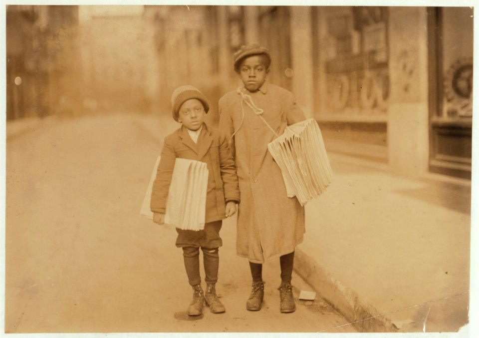 Eldridge Bernard, 11 yrs. old. Buster Smith, 6 yrs. Old. Route boys of Newark. Colored. Taken at 4 P.M. LOC nclc.03836