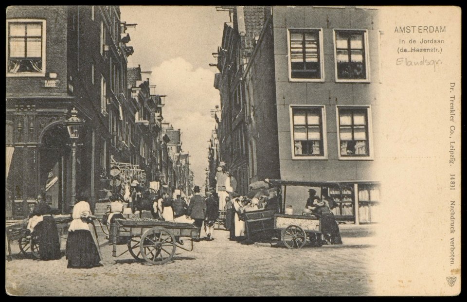 Elandsgracht hoek Hazenstraat. Uitgave Dr. Trenkler Co. Leipzig, Afb PBKD00102000002
