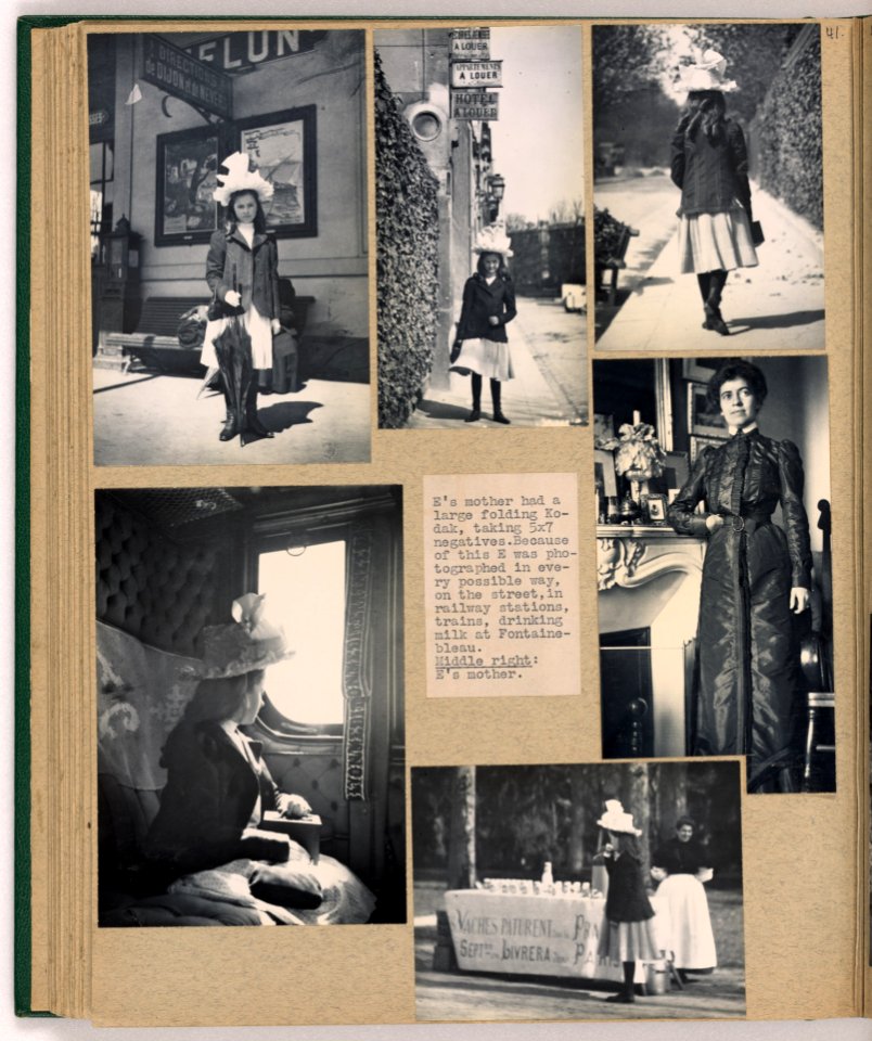 Eleanor Butler Roosevelt as a young girl, posed on a sidewalk with hat and parasol and on a train in France, with one photo of her mother Grace Green Alexander LCCN2010651760