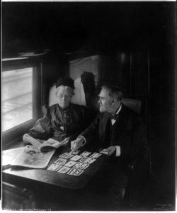 Elderly man and woman with magazines and playing cards LCCN2012649445 photo