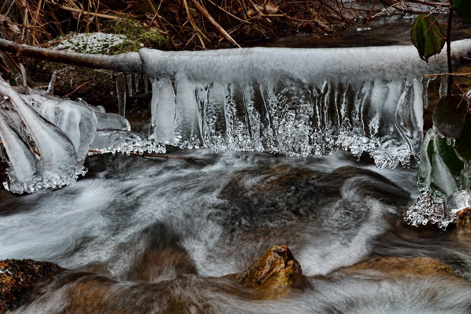 Winter creek ice water